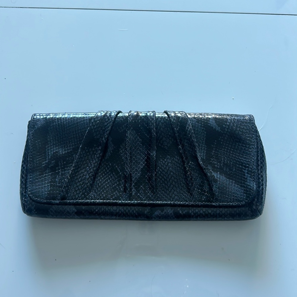 Lauren Merkin Blue & Black Snakeskin Clutch